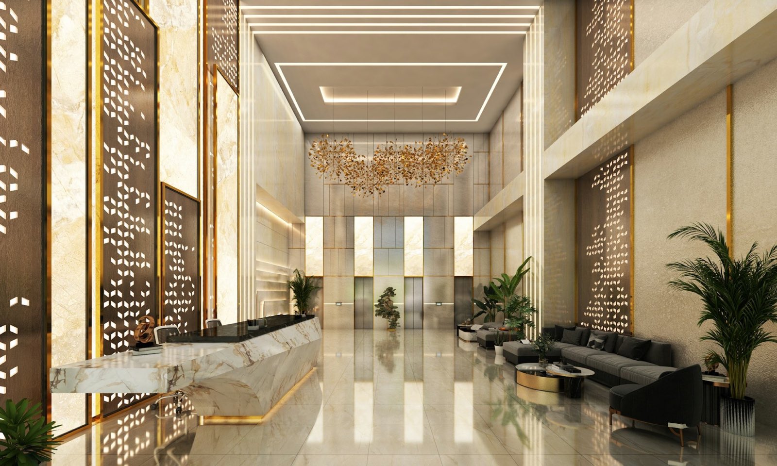 Moderne Hotellobby mit Empfangsbereich
